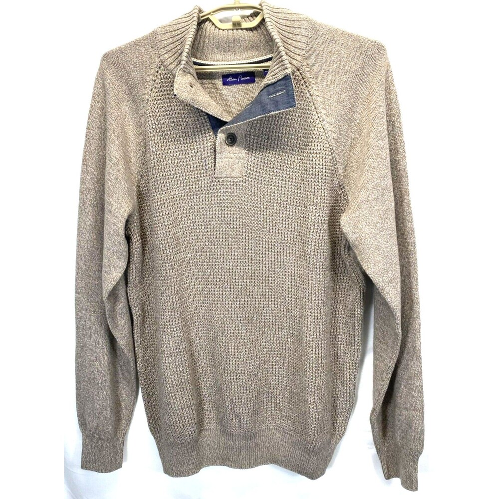 ALAN FLUSSER Men’s Light Brown 1/4 Button Cotton Pullover Sweater Size XL NWOT